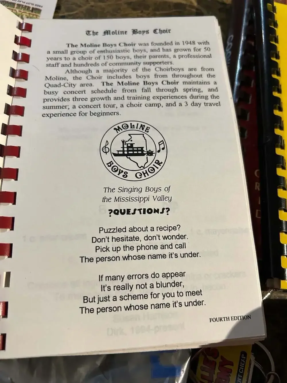 50 Years The Moline Boys Choir Cookbook Moline Illinois Fourth Edition
